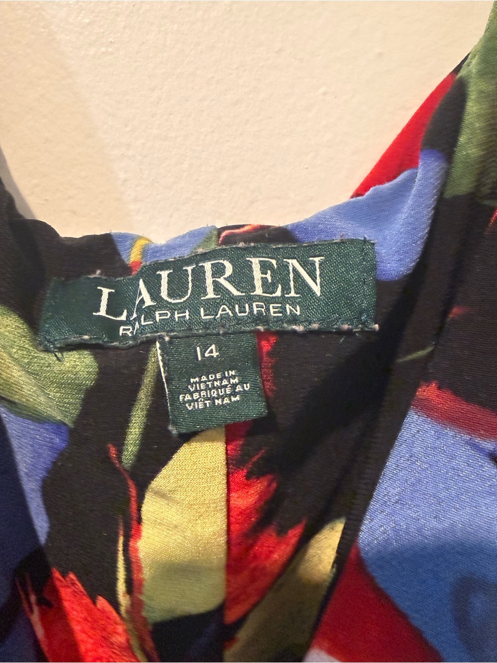 Ralph Lauren Black Midi Dress with Red & Blue Floral - Picture 3 of 3
